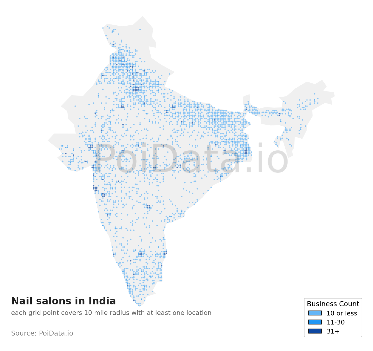 Nail salon density map for India