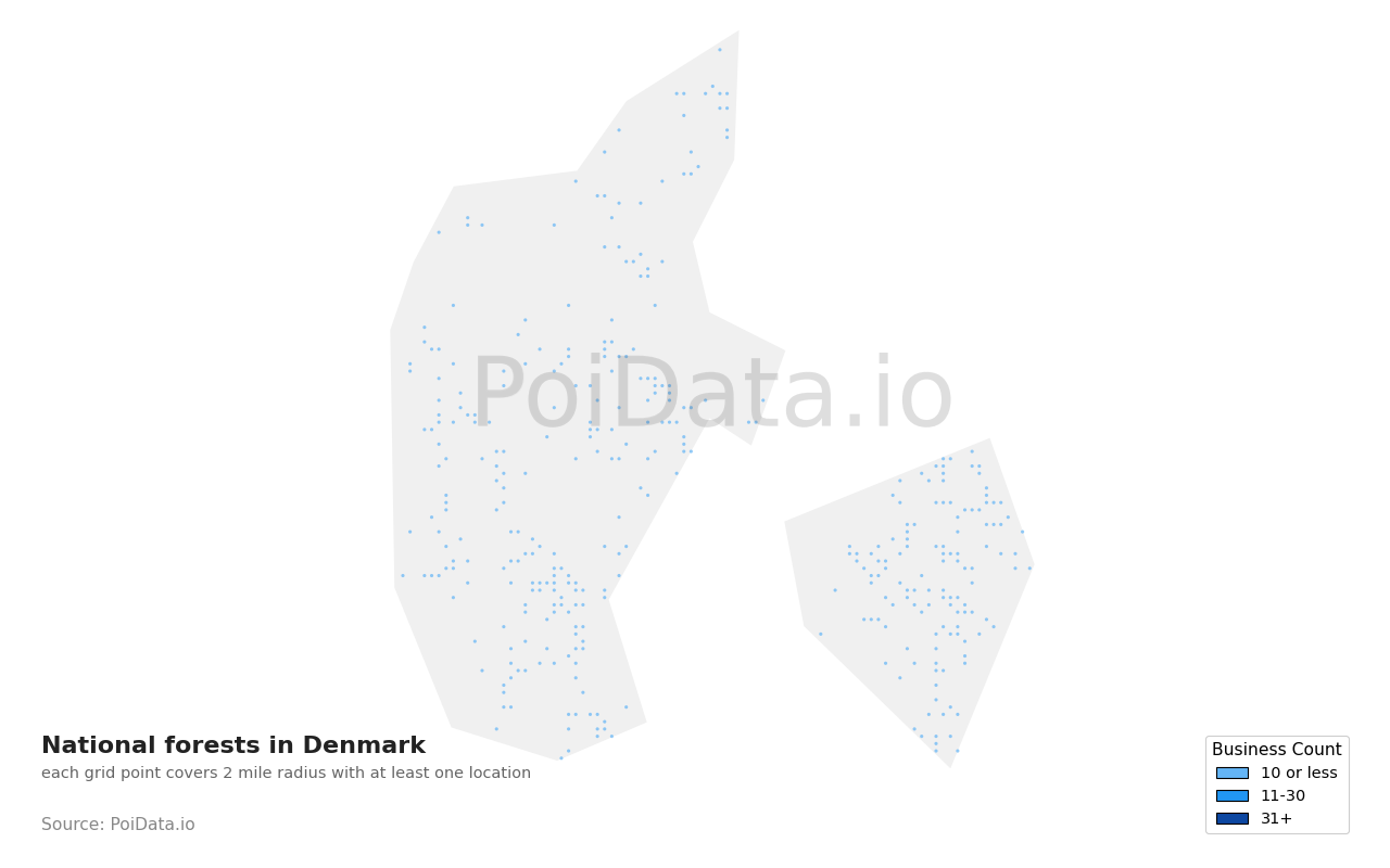 National forest density map for Denmark
