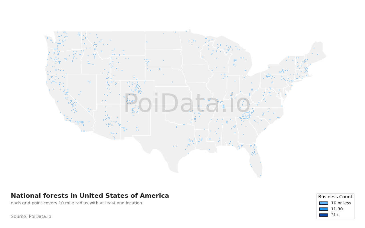 National forest density map for Florida, United States