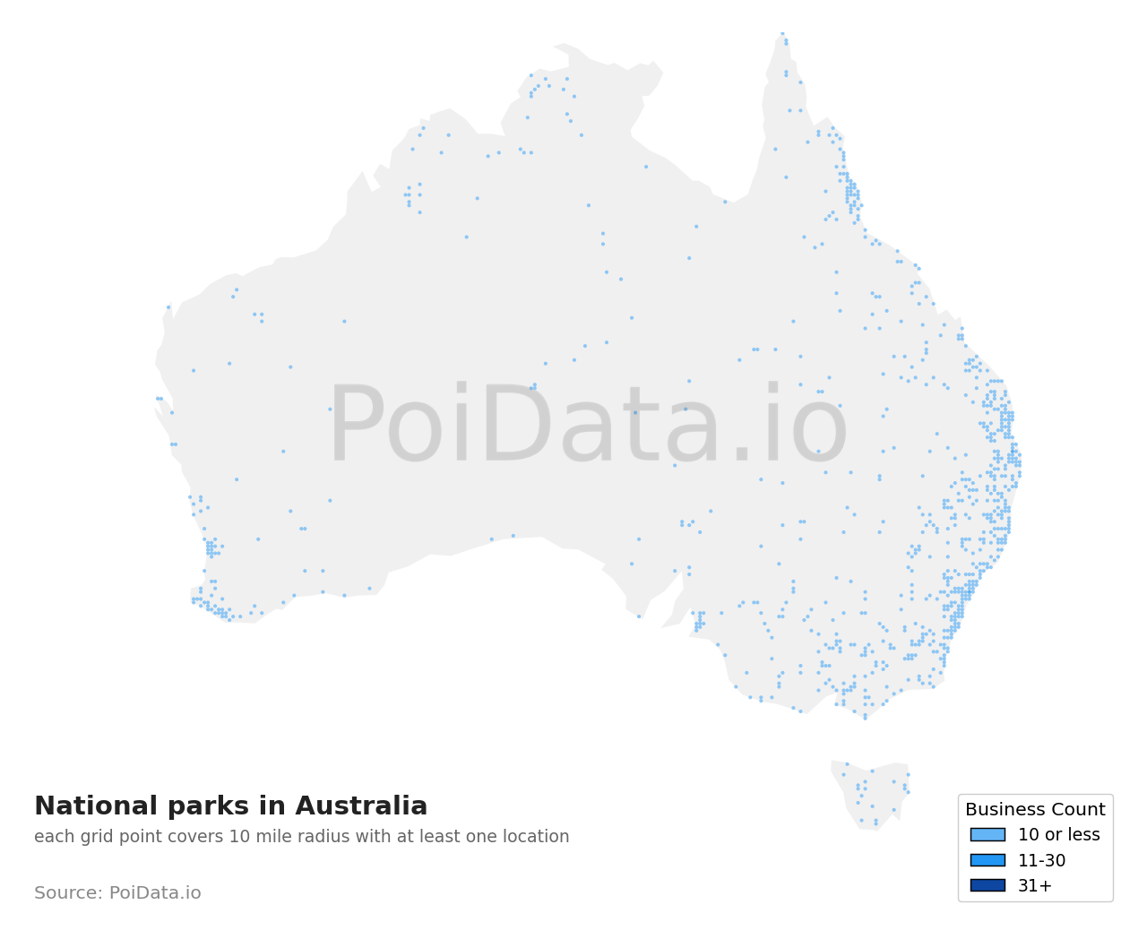 National park density map for Australia