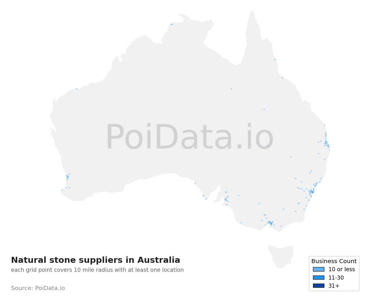 Natural stone supplier density map for Australia