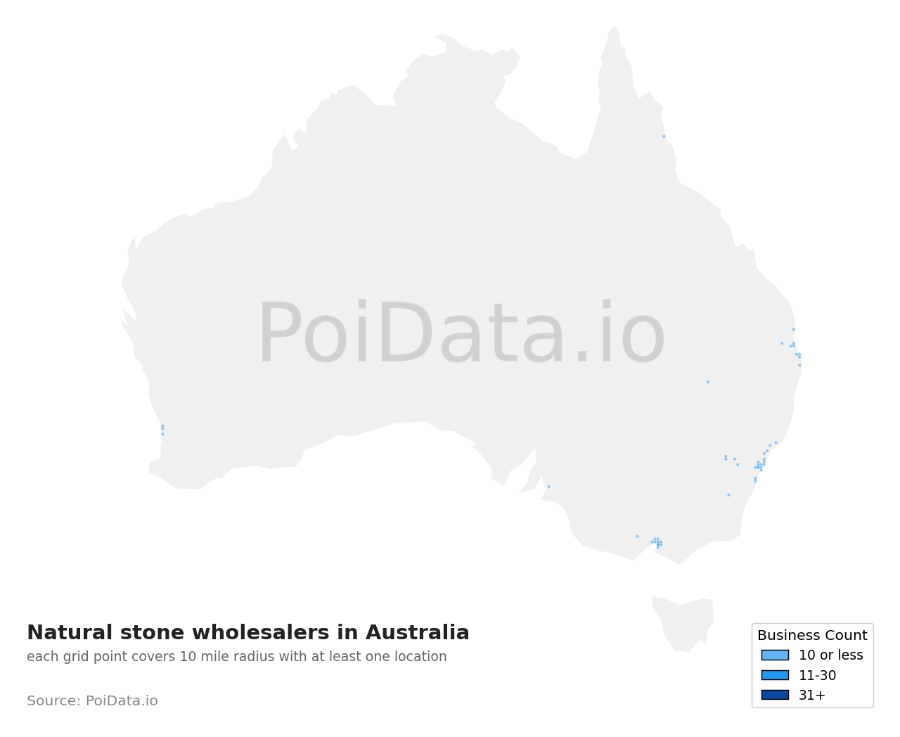 Natural stone wholesaler density map for Australia