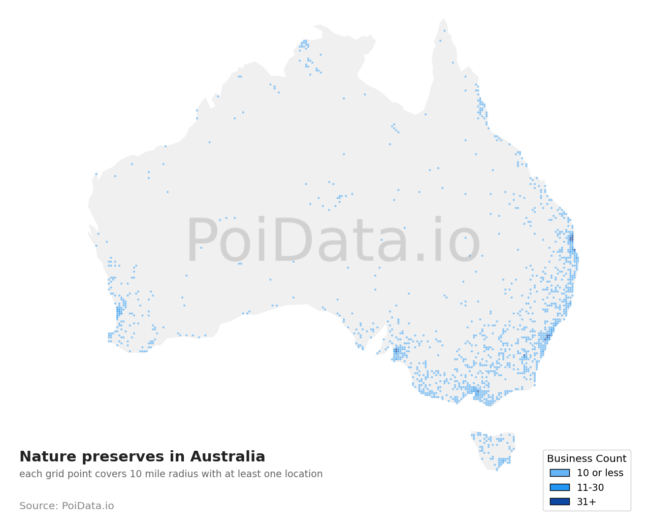 Nature preserve density map for South Australia, Australia
