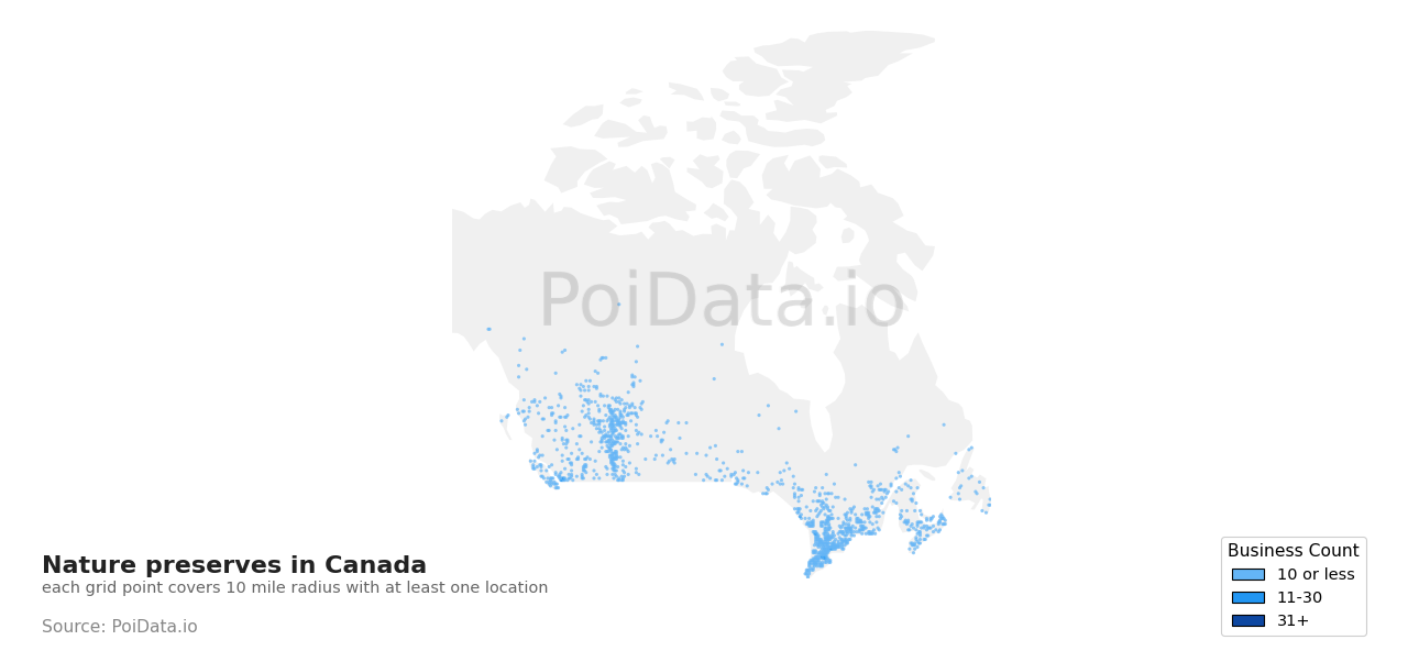 Nature preserve density map for Canada