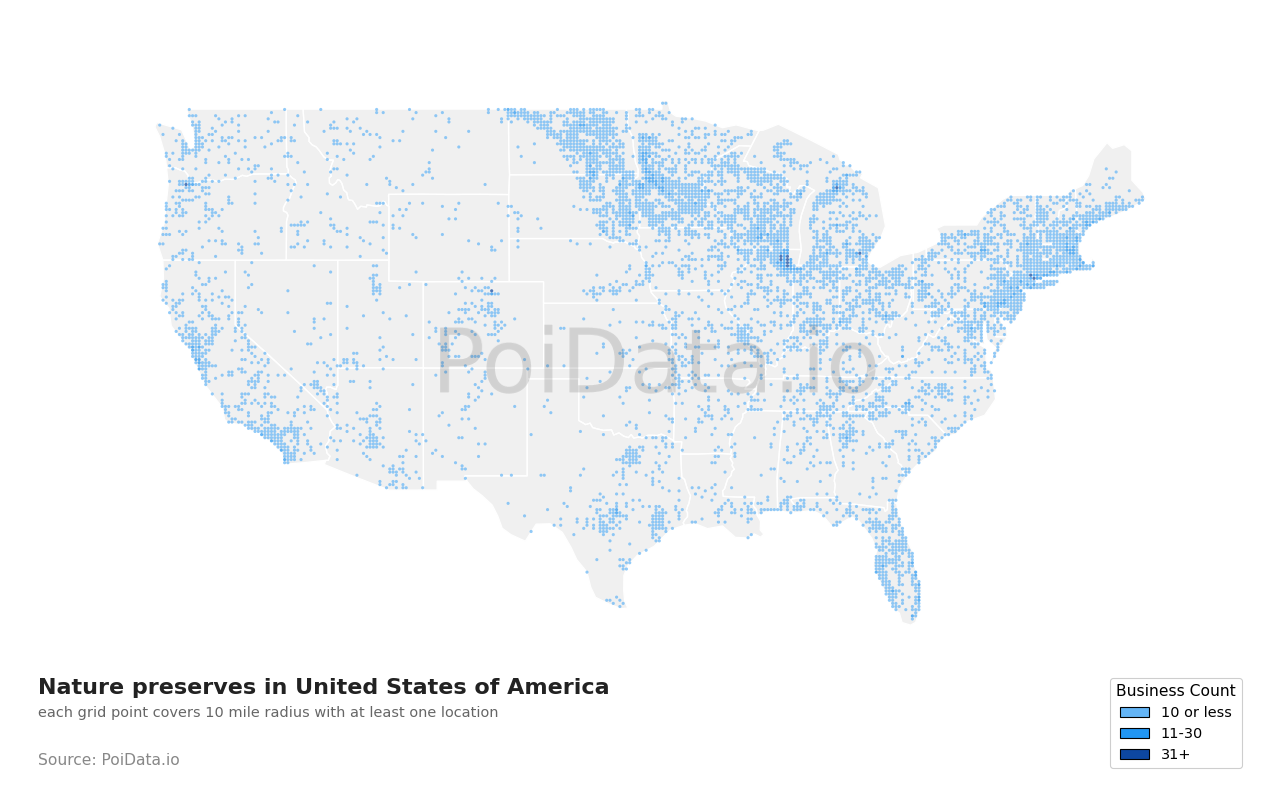Nature preserve density map for California, United States