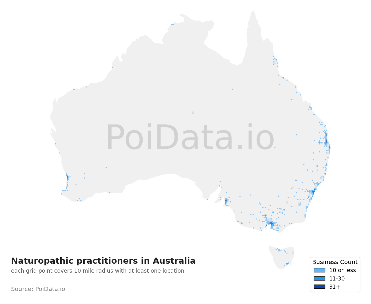 Naturopathic practitioner density map for ACT, Australia