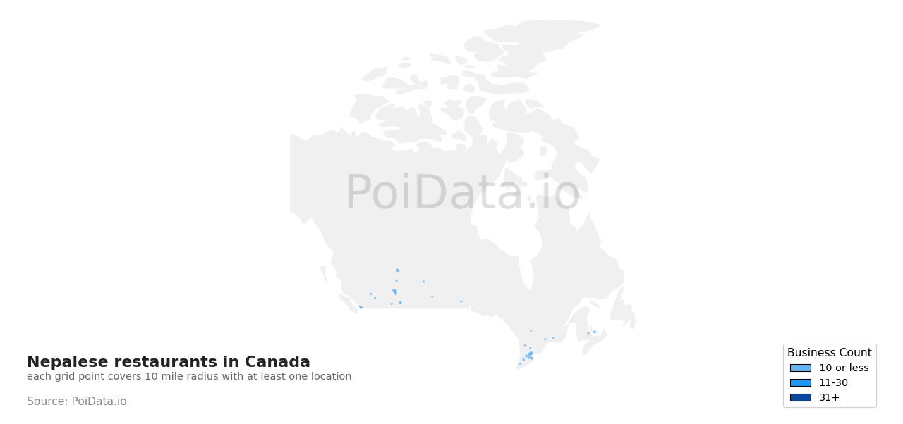 Nepalese restaurant density map for British Columbia, Canada