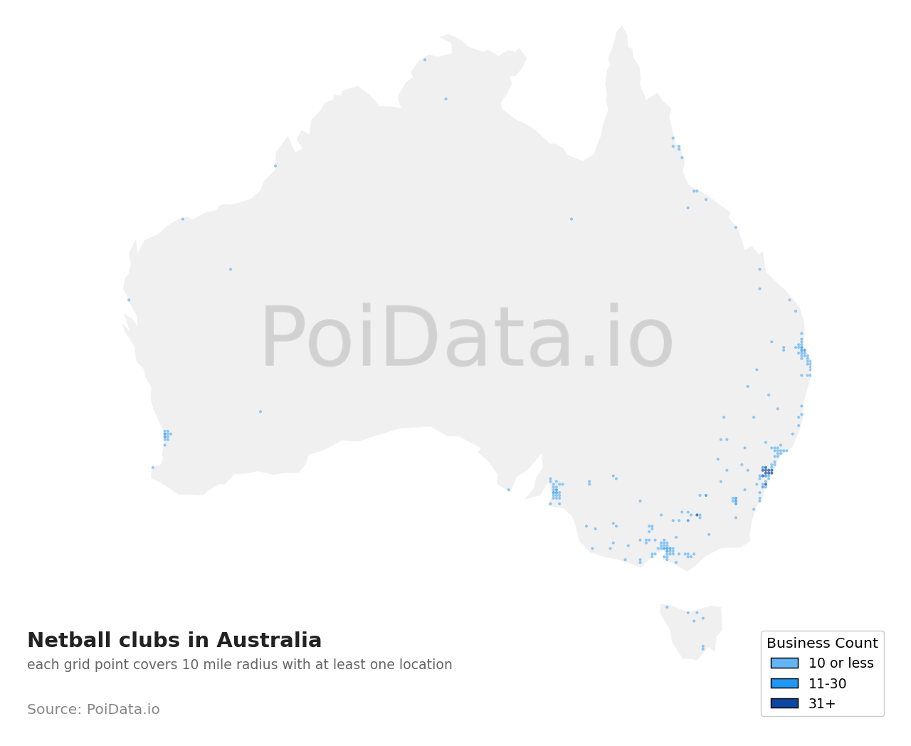 Netball club density map for Victoria, Australia