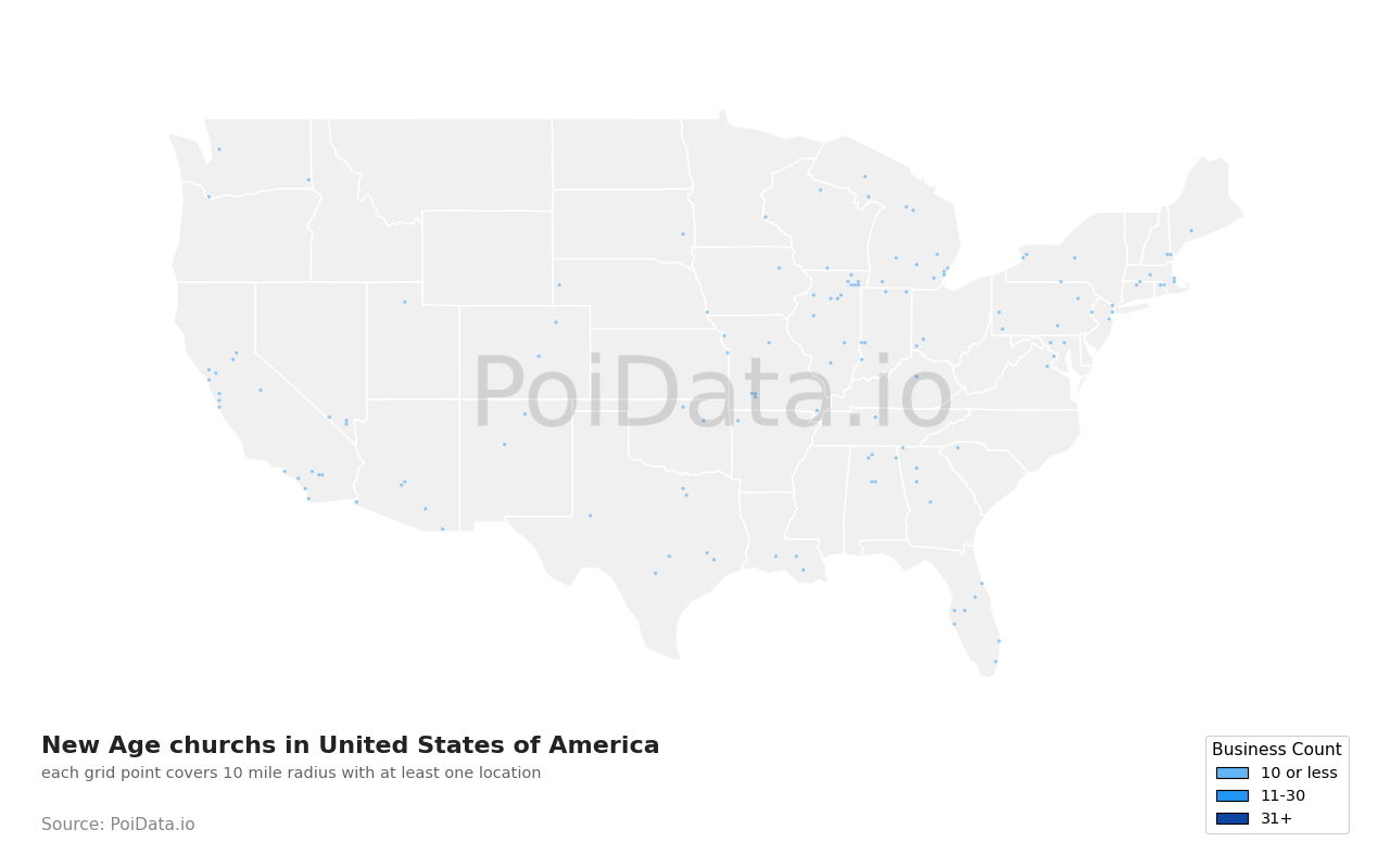 New Age church density map for Missouri, United States