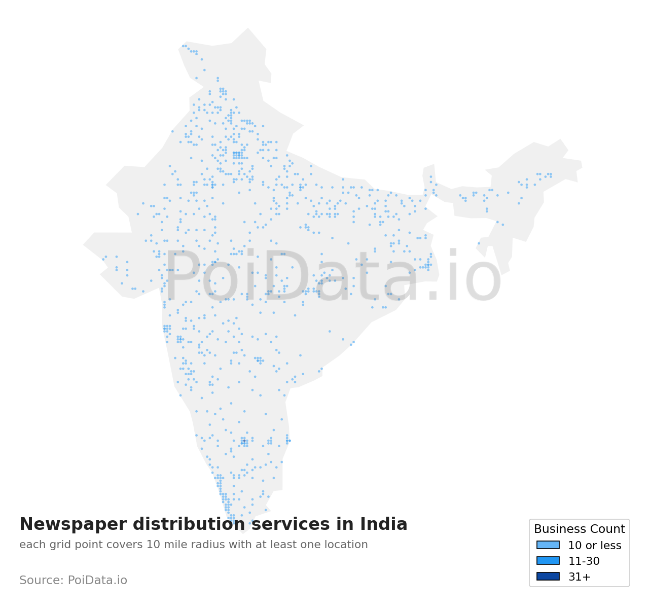 Newspaper distribution service density map for India