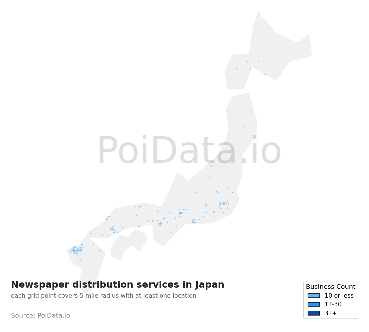 Newspaper distribution service density map for Japan