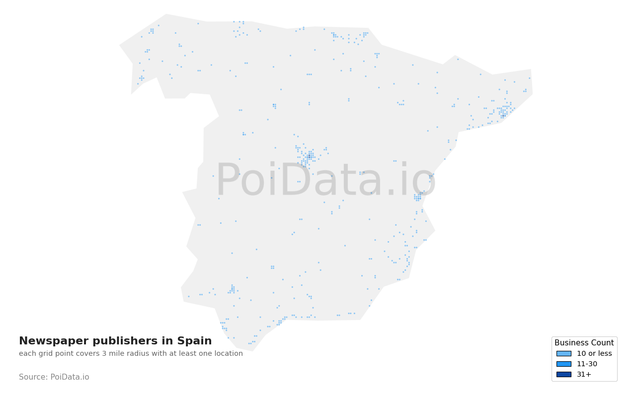 Newspaper publisher density map for Spain