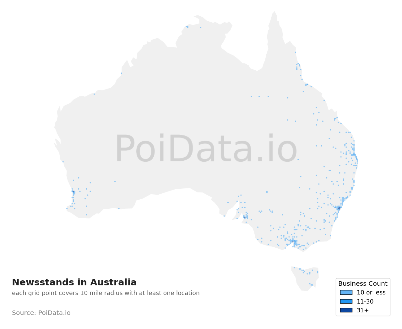Newsstand density map for South Australia, Australia