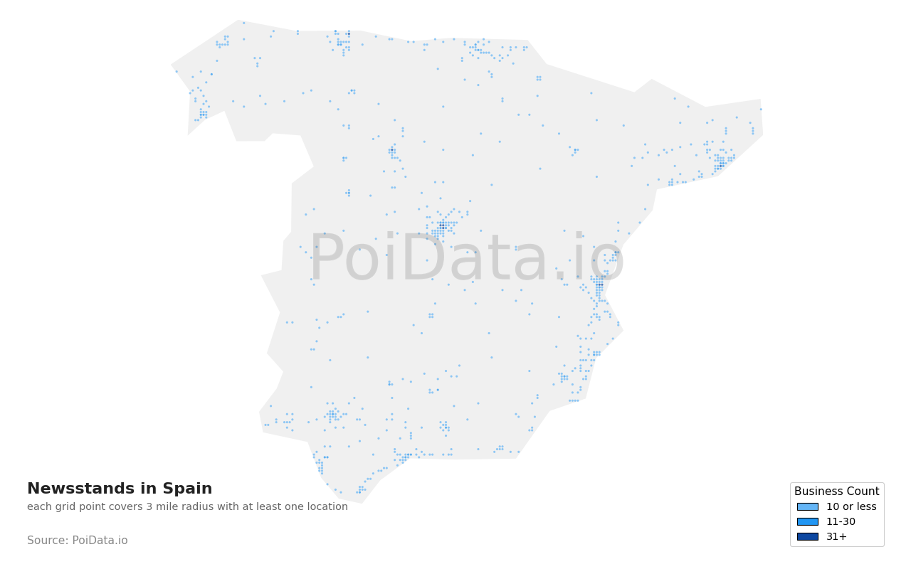 Newsstand density map for Spain