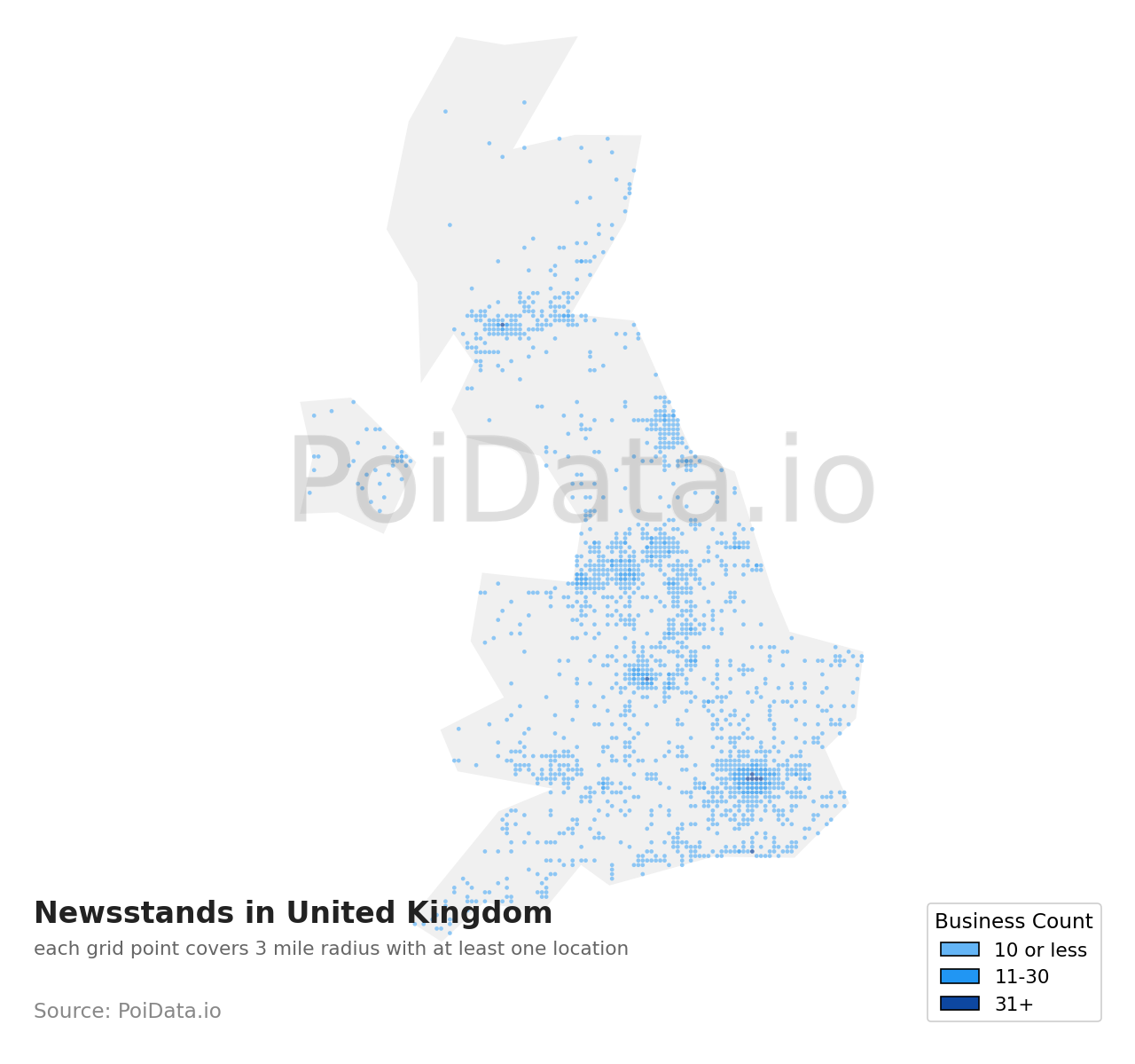 Newsstand density map for United Kingdom