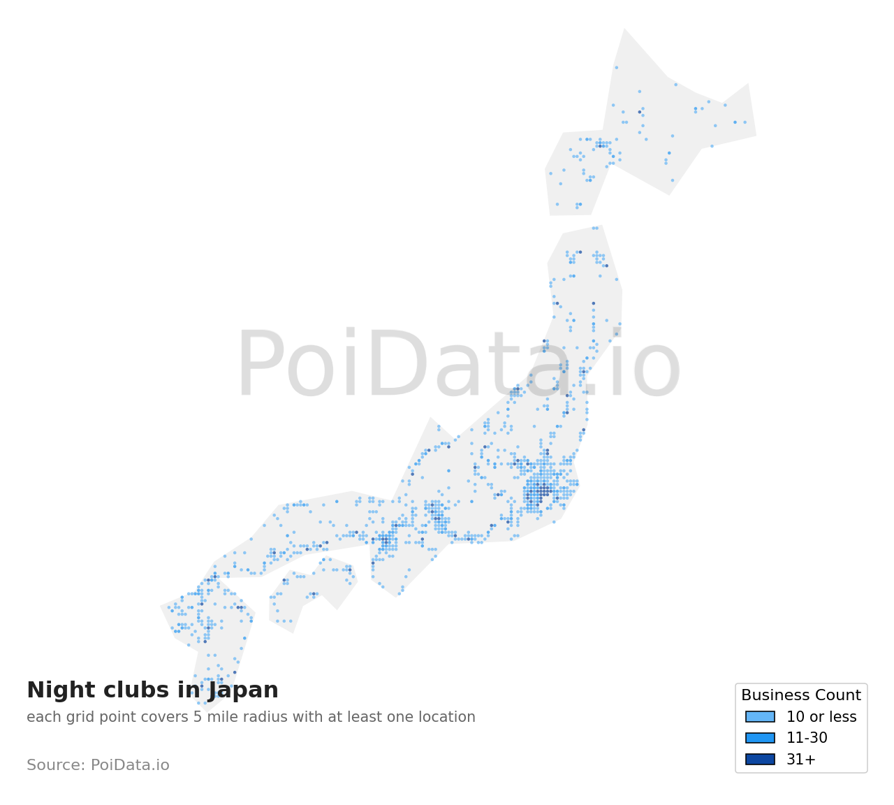 Night club density map for Japan