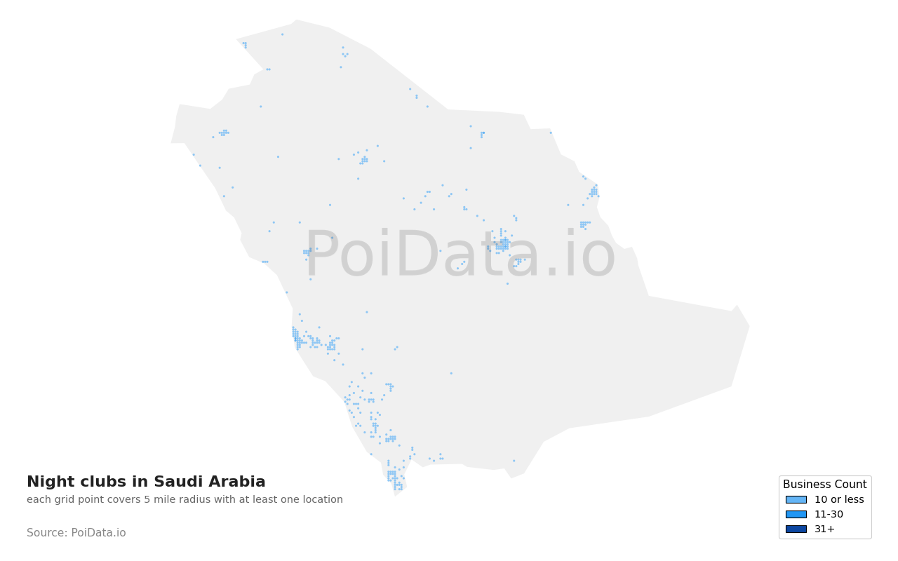 Night club density map for Saudi Arabia