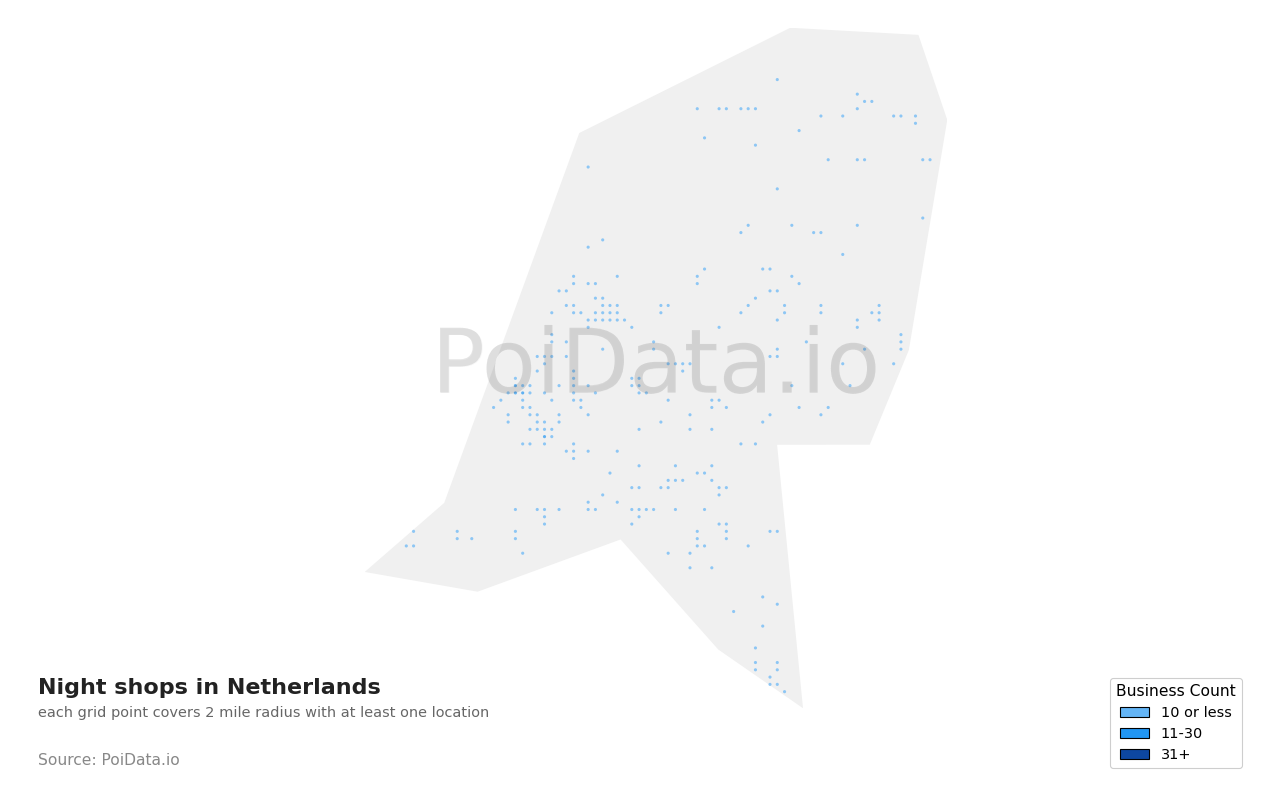 Night shop density map for Netherlands