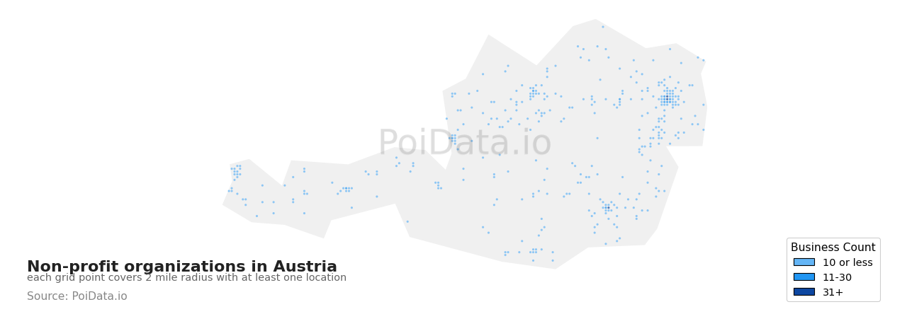 Non-profit organization density map for Austria