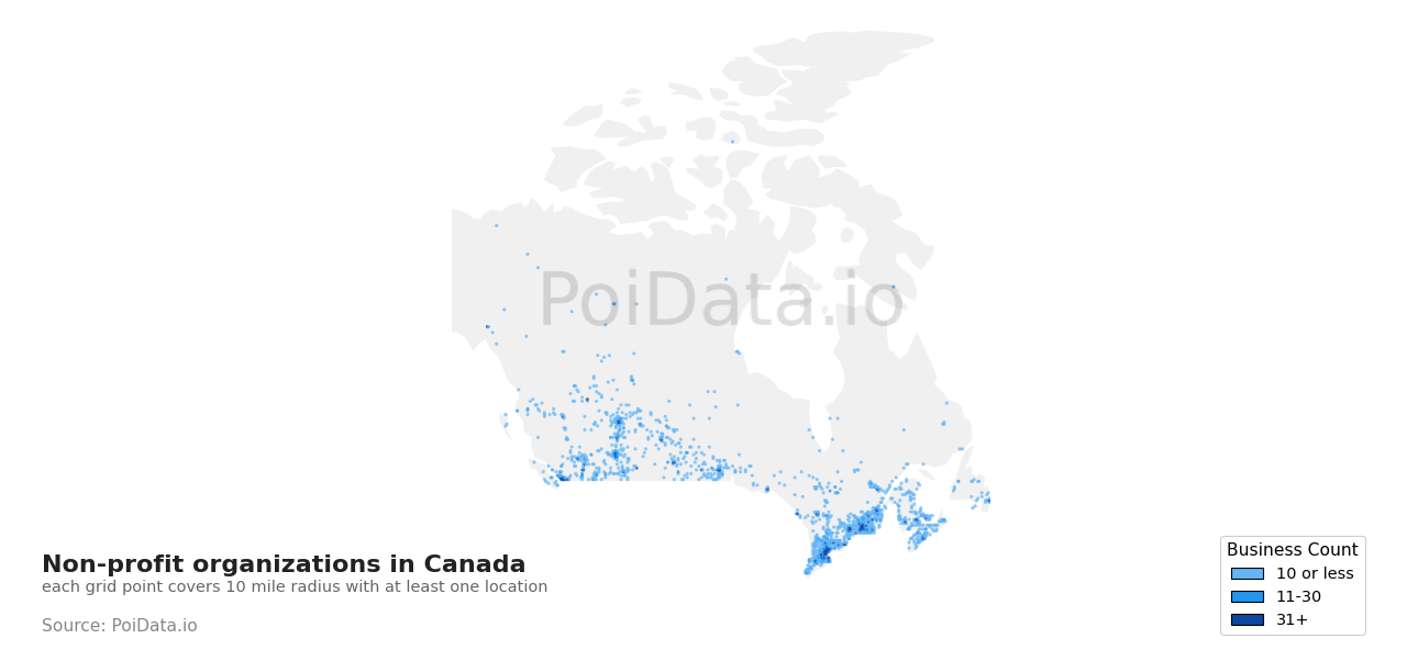 Non-profit organization density map for Canada