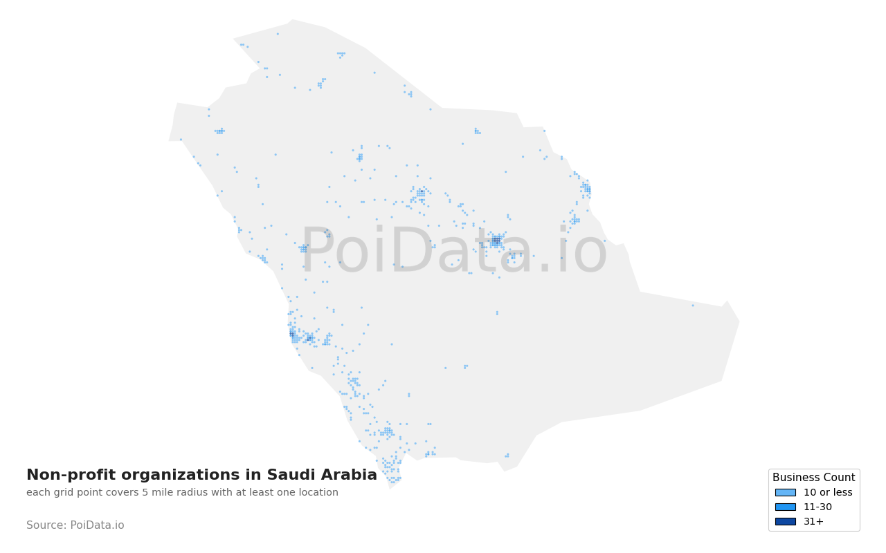 Non-profit organization density map for Saudi Arabia