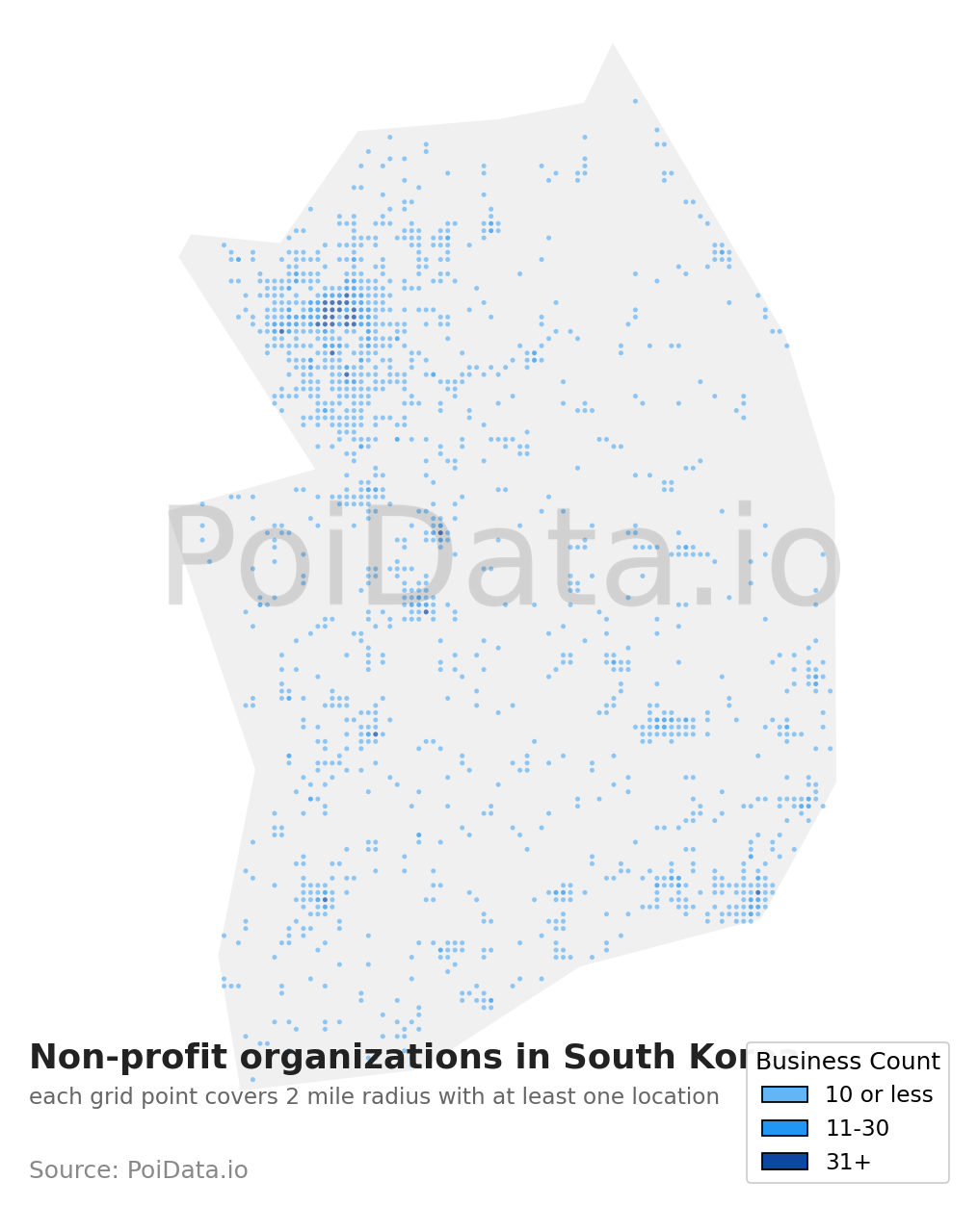 Non-profit organization density map for South Korea