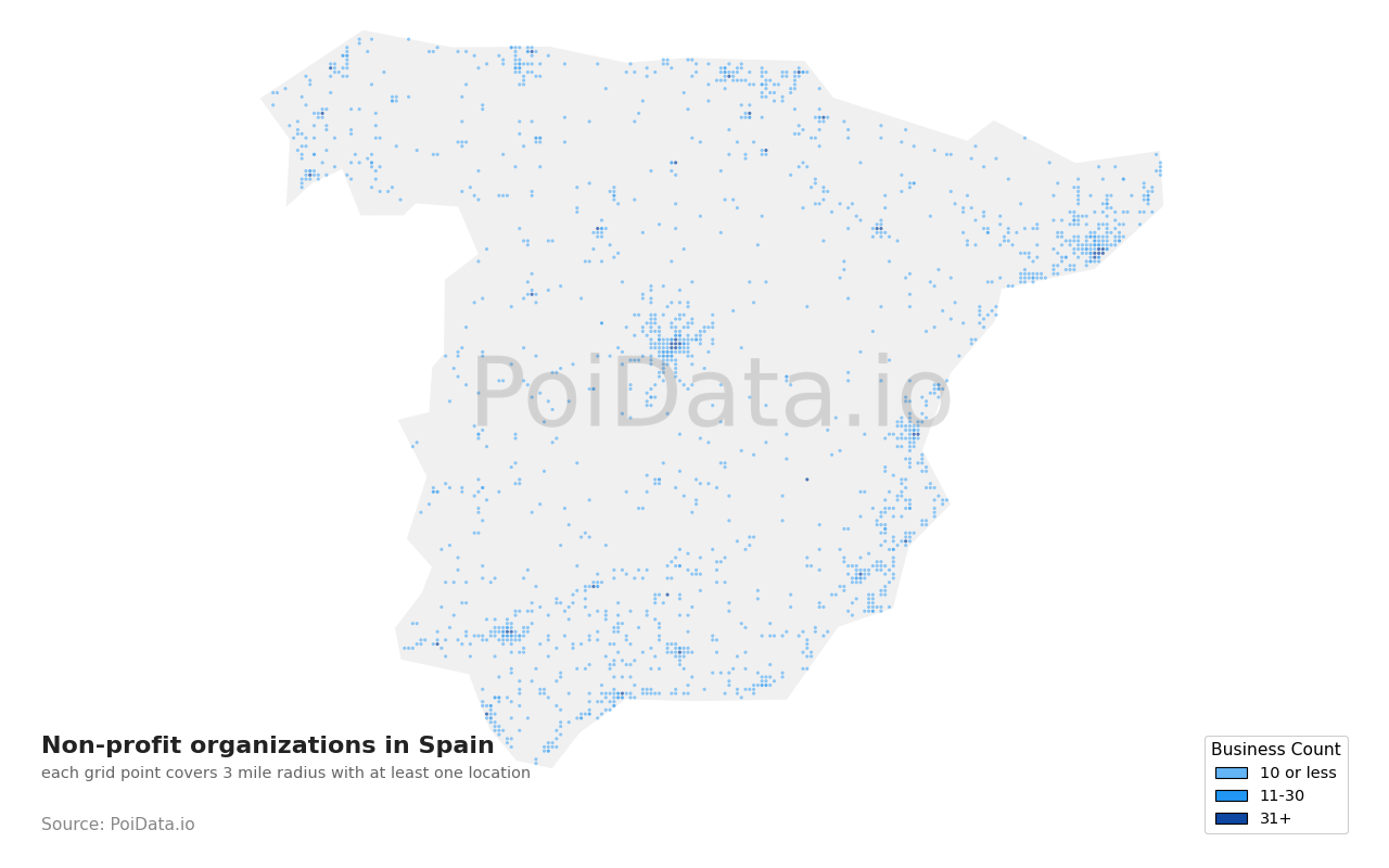 Non-profit organization density map for Spain