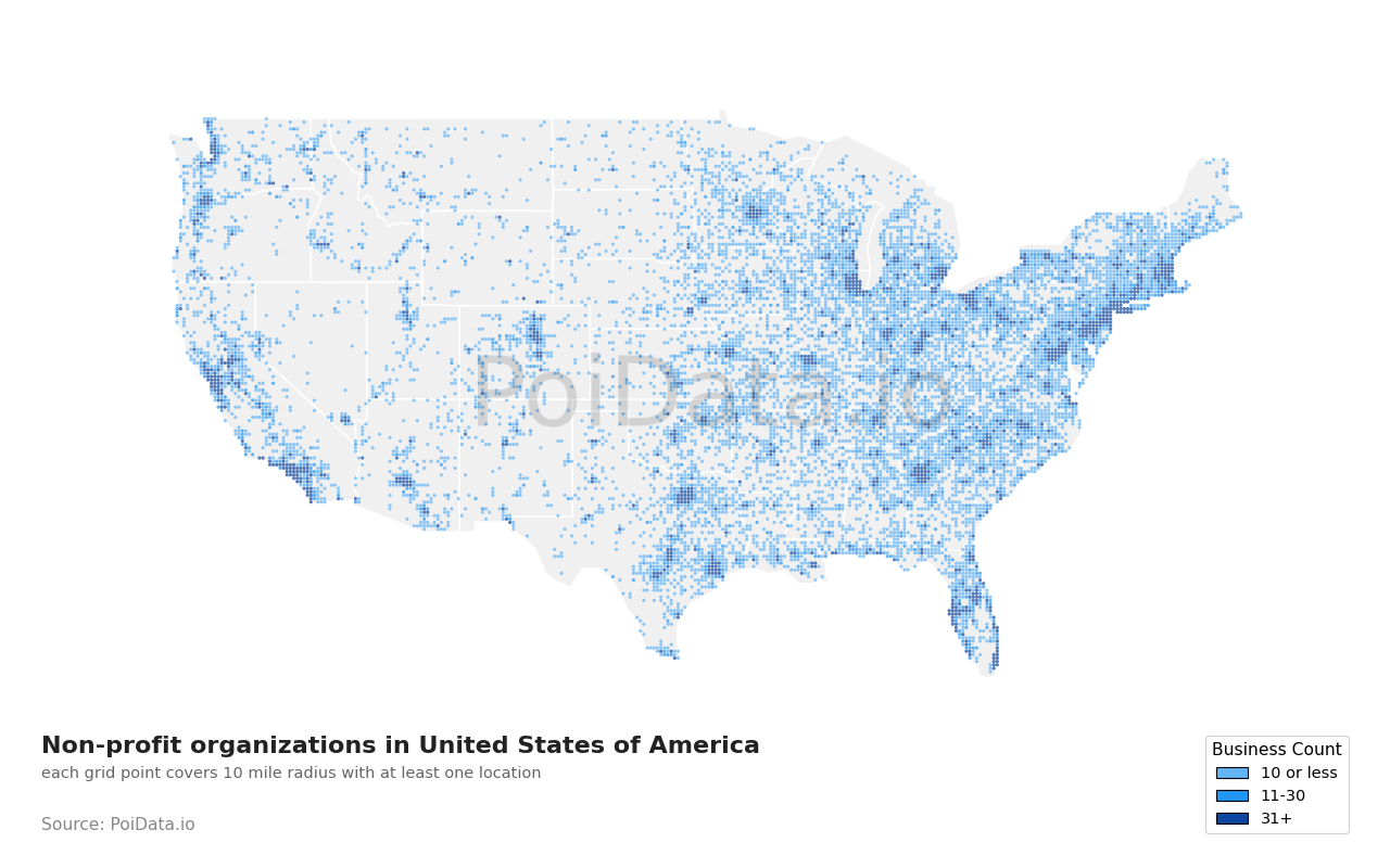 Non-profit organization density map for Florida, United States