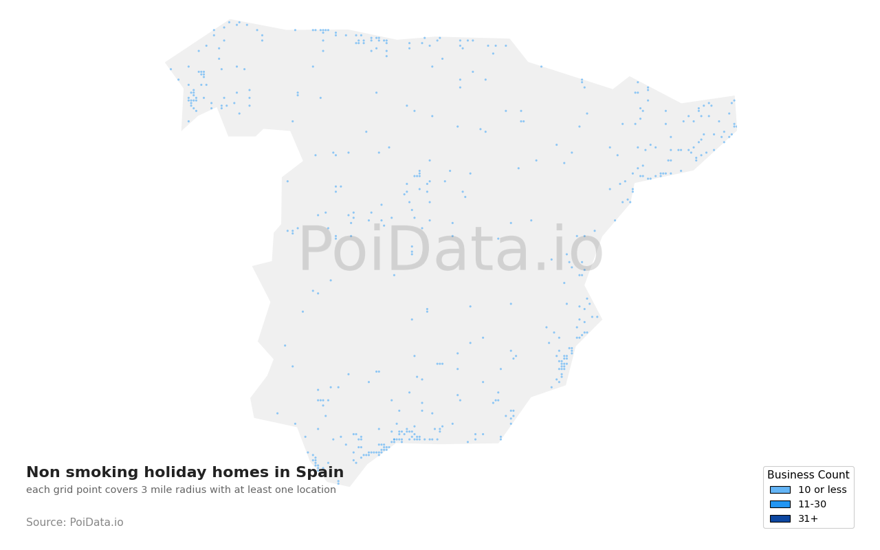 Non smoking holiday home density map for Spain