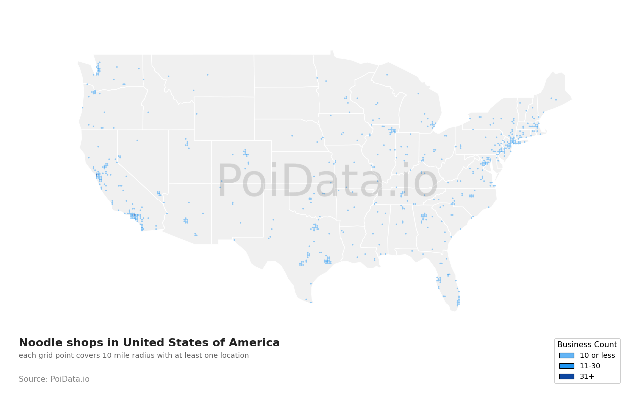 Noodle shop density map for California, United States