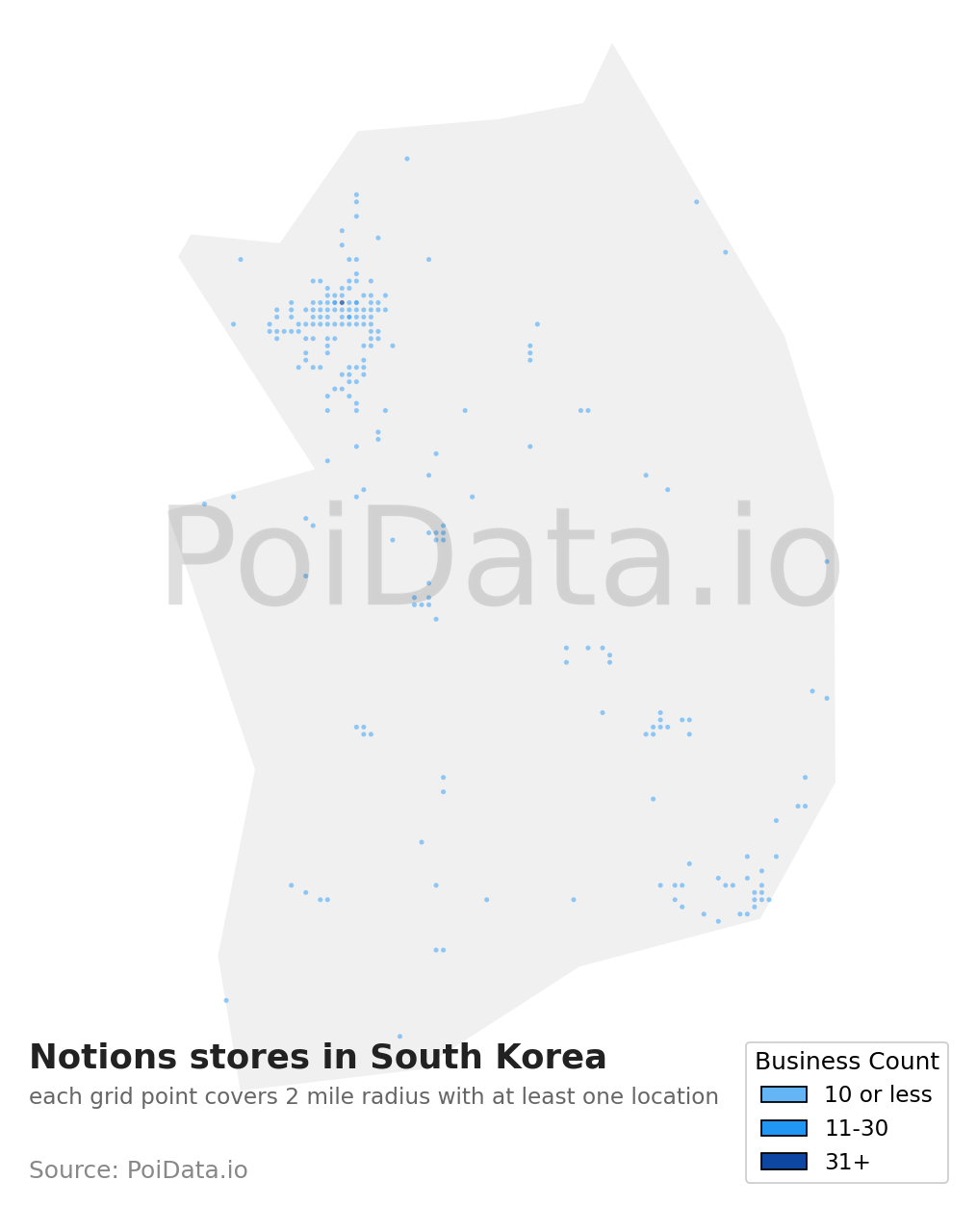 Notions store density map for South Korea