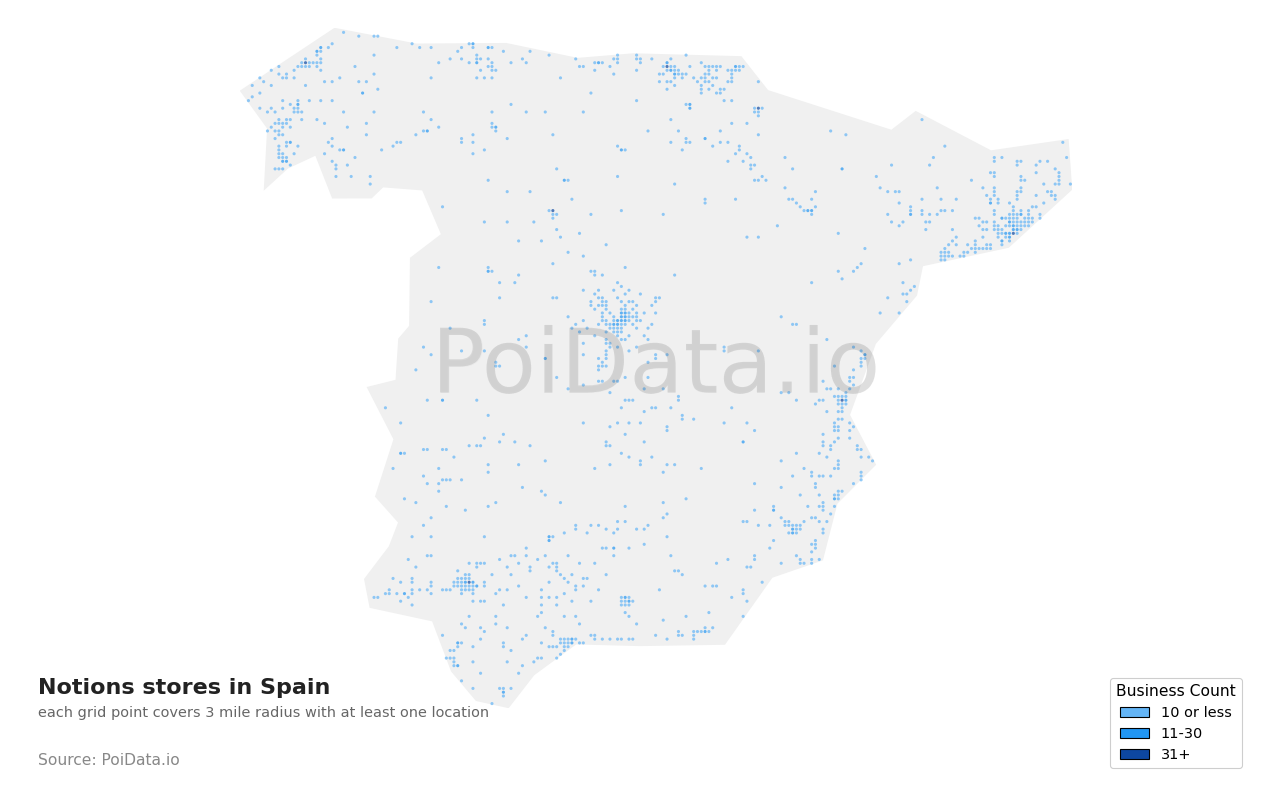 Notions store density map for Spain