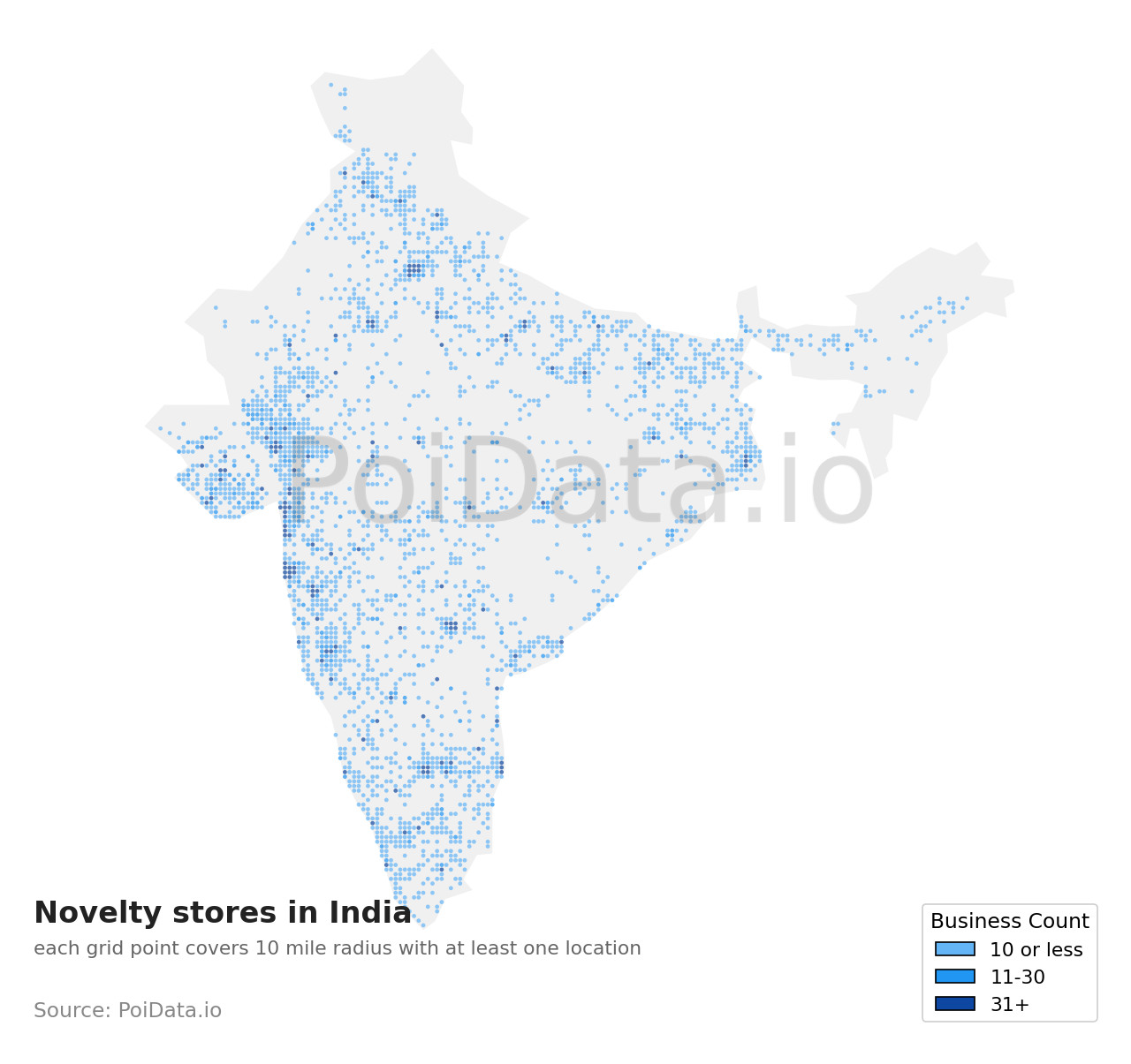 Novelty store density map for India