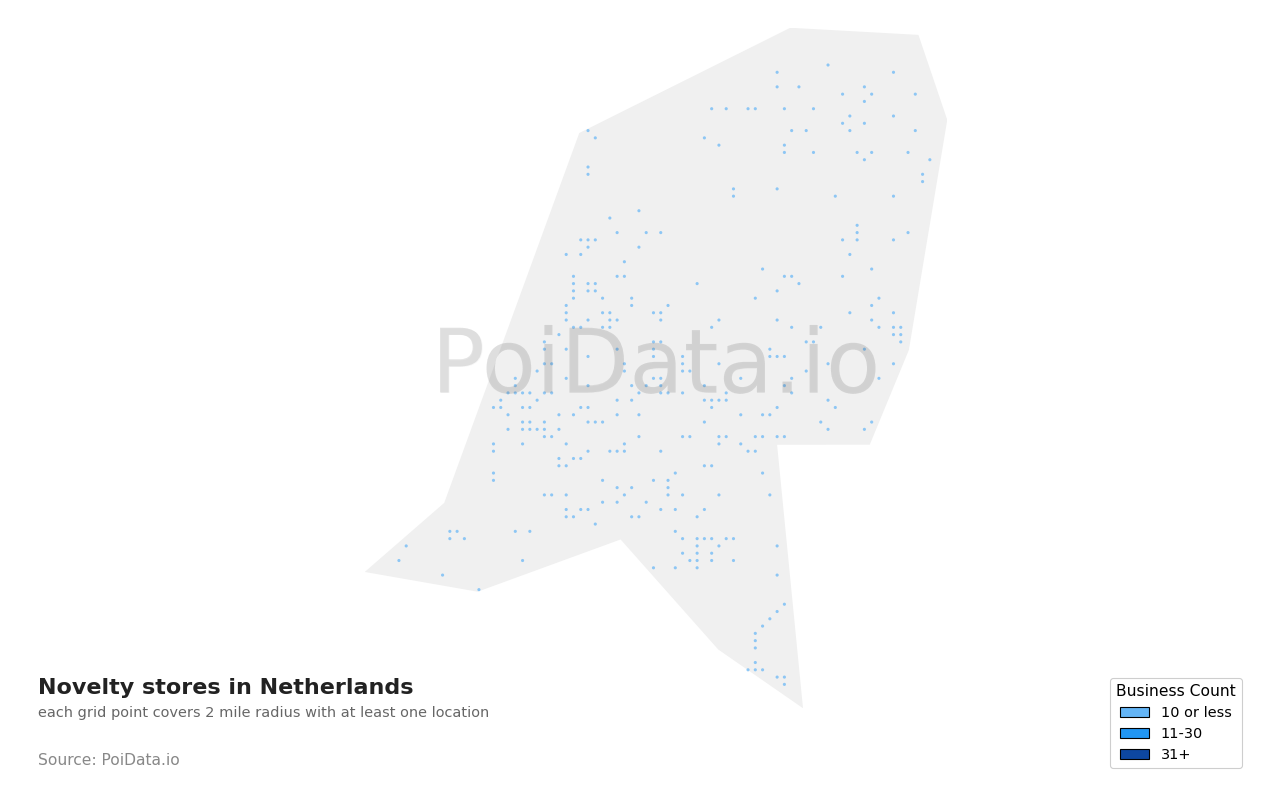 Novelty store density map for Netherlands