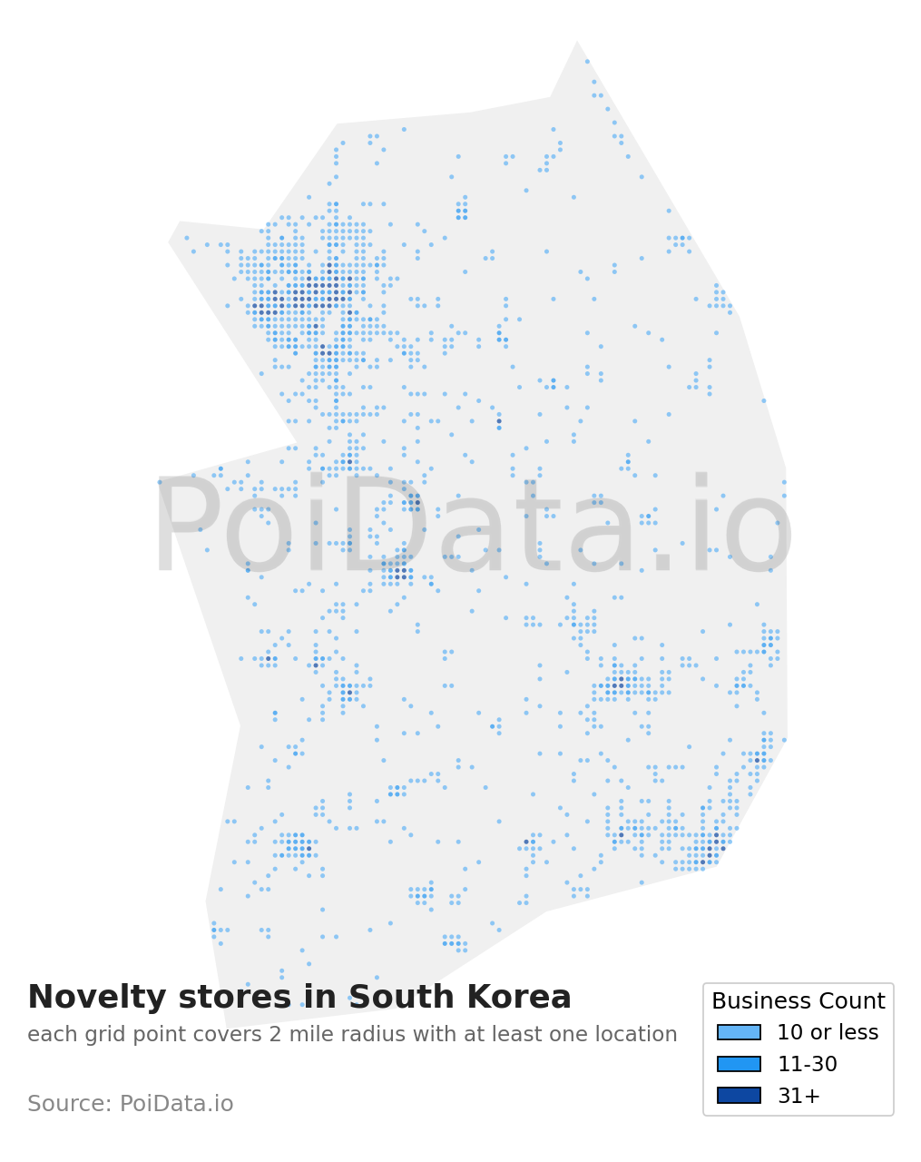 Novelty store density map for South Korea