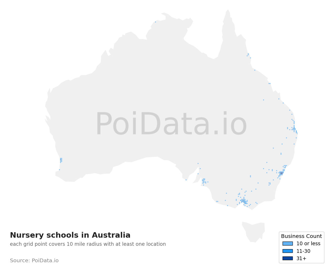 Nursery school density map for Australia