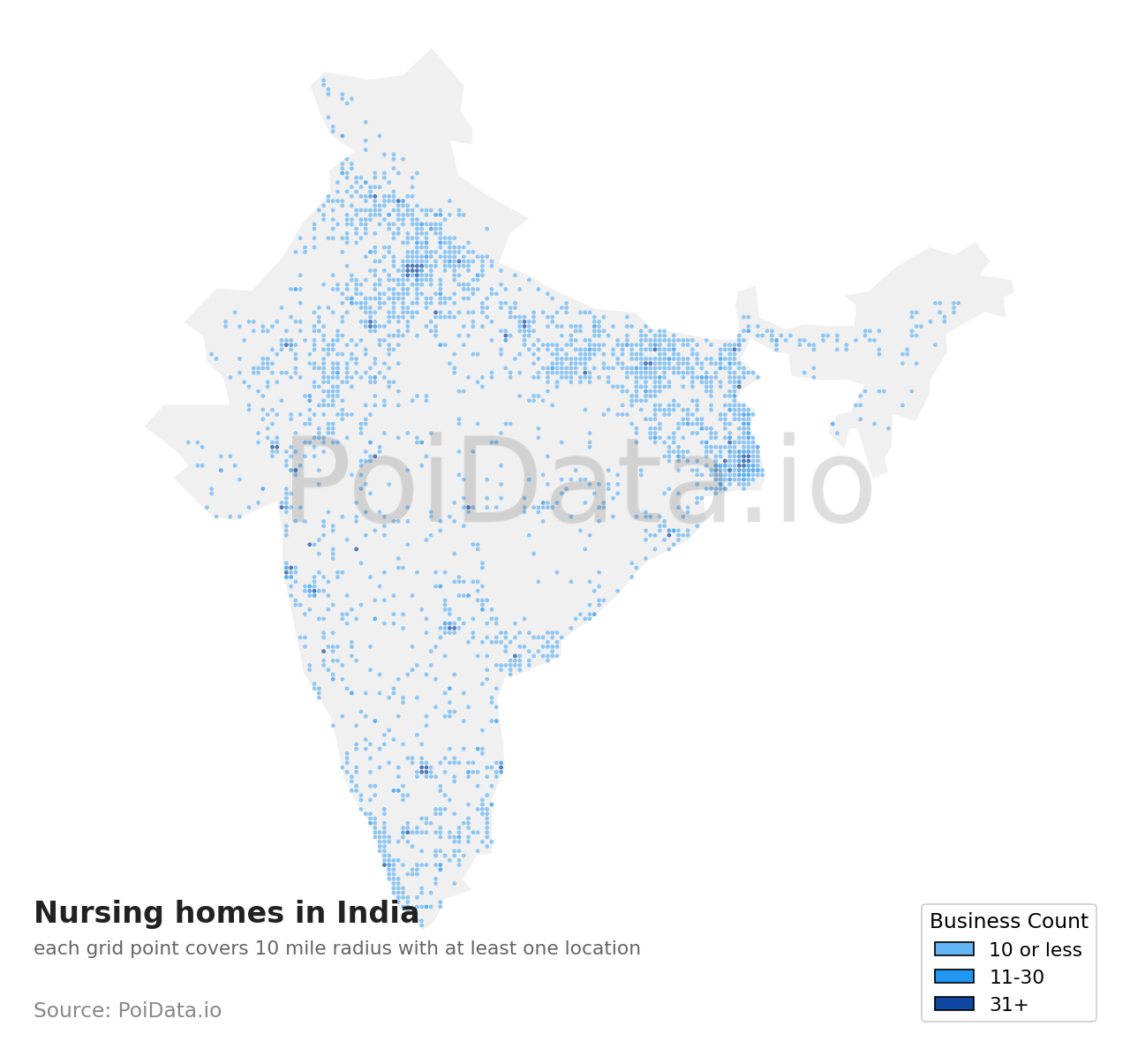 Nursing home density map for India