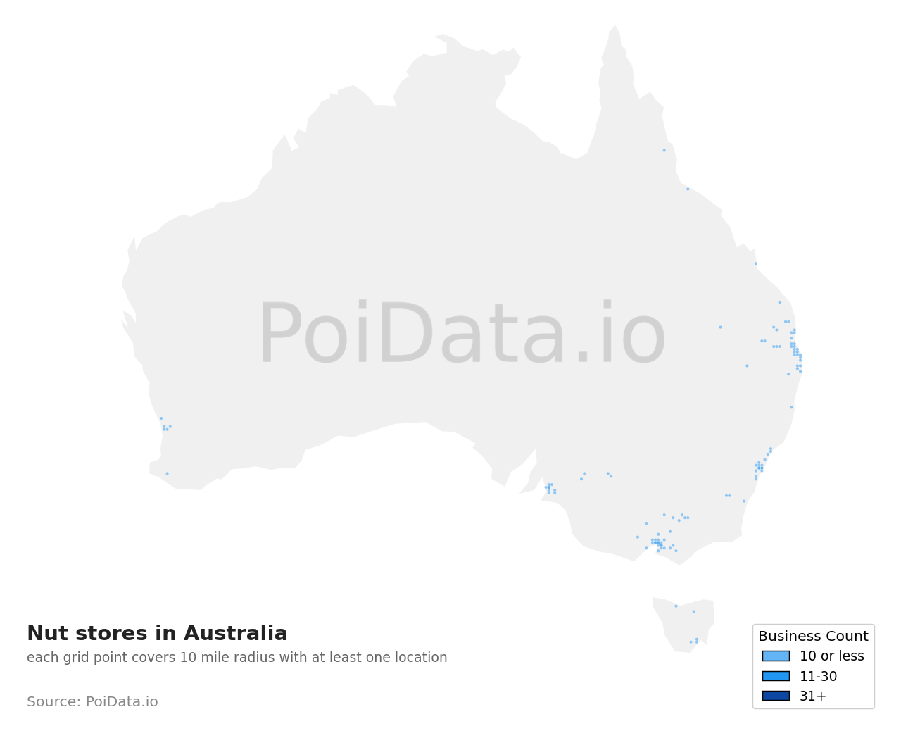 Nut store density map for South Australia, Australia