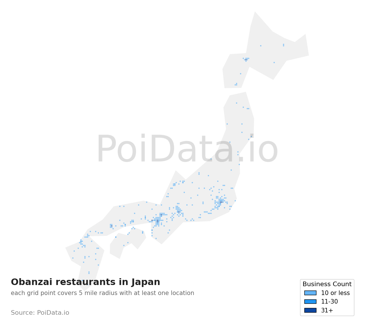 Obanzai restaurant density map for Japan