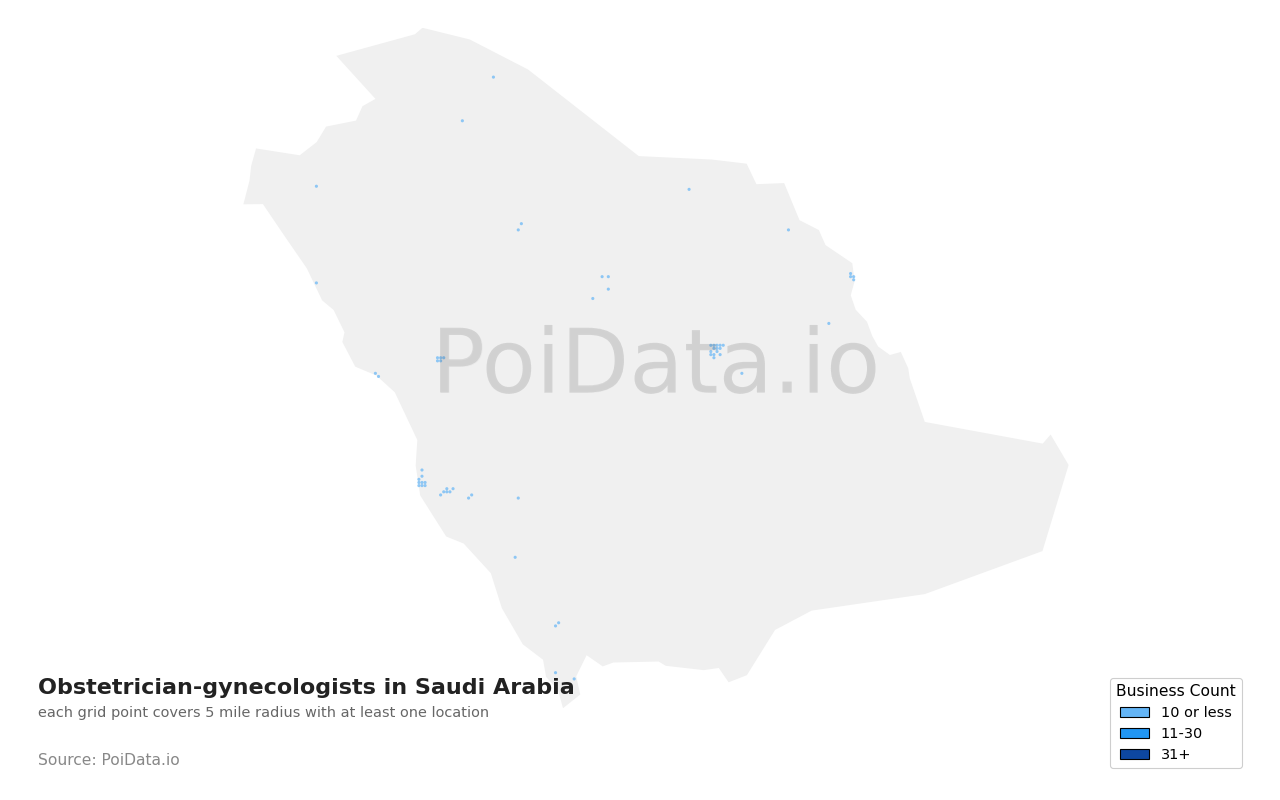 Obstetrician-gynecologist density map for Saudi Arabia