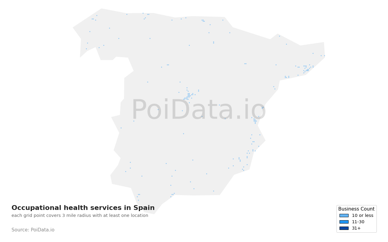 Occupational health service density map for Spain