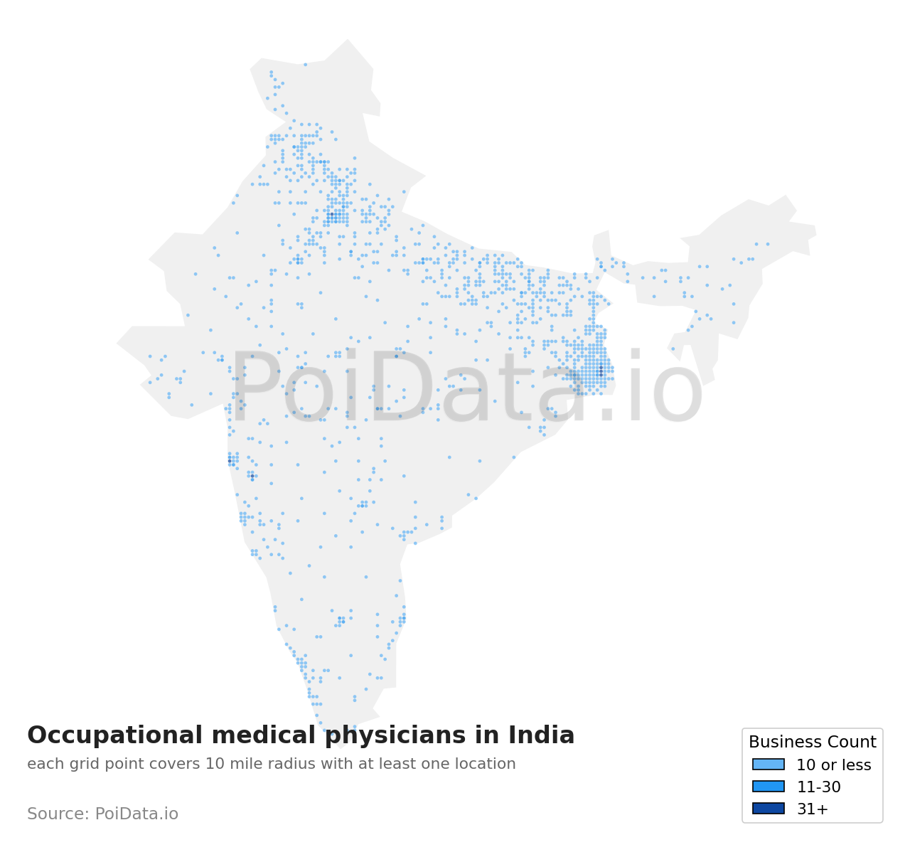 Occupational medical physician density map for India