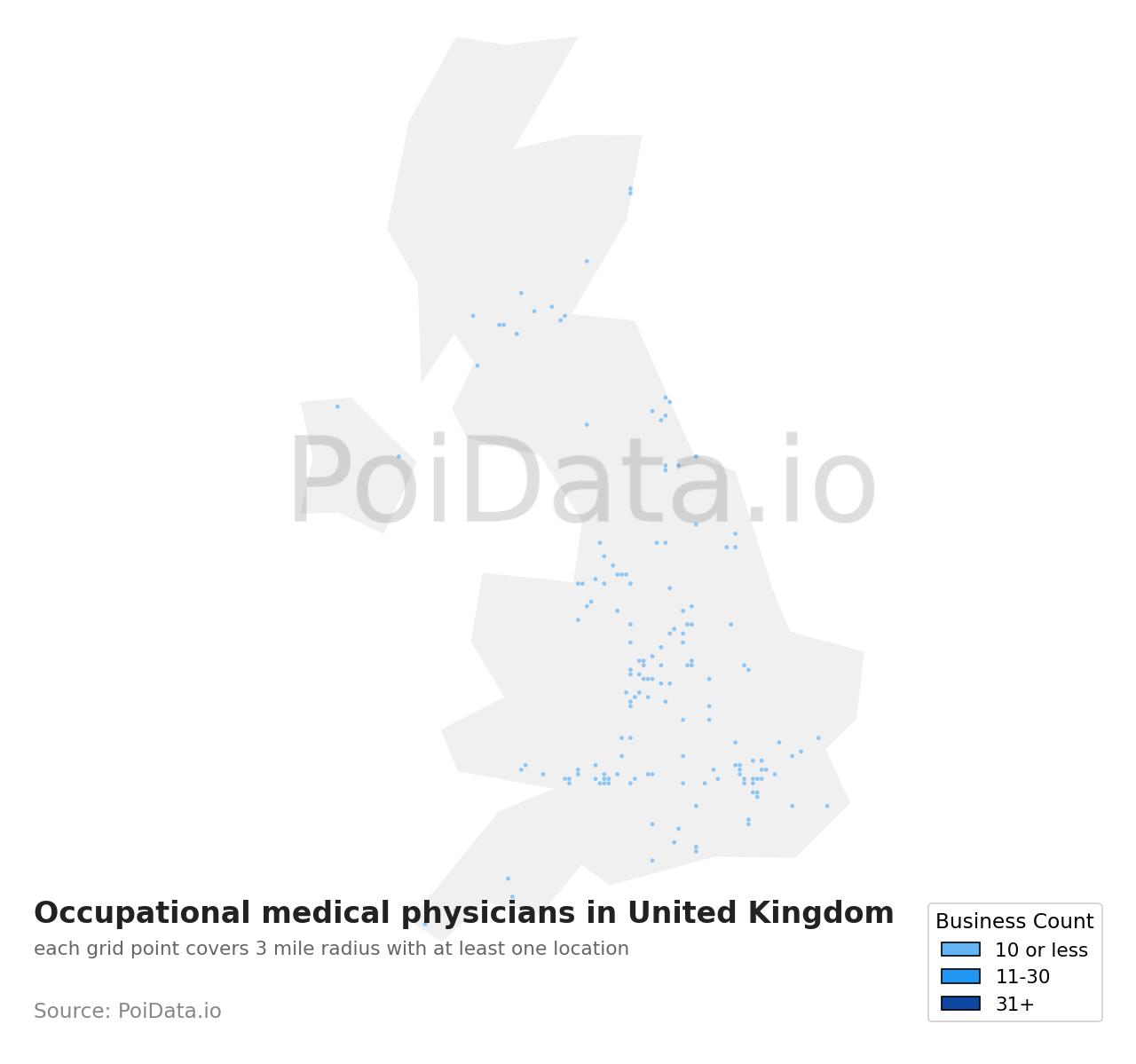 Occupational medical physician density map for United Kingdom