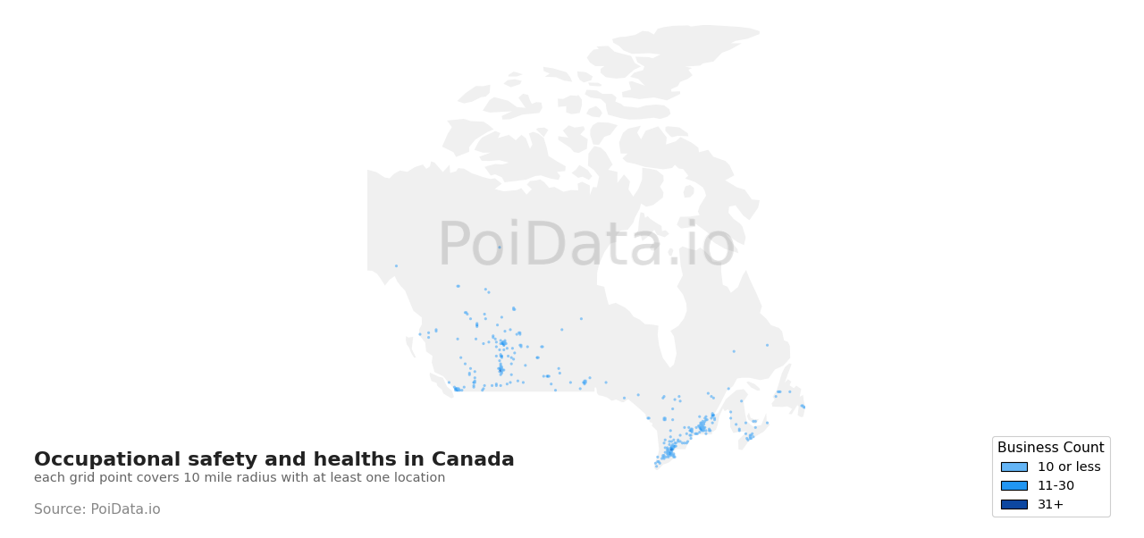 Occupational safety and health density map for Saskatchewan, Canada