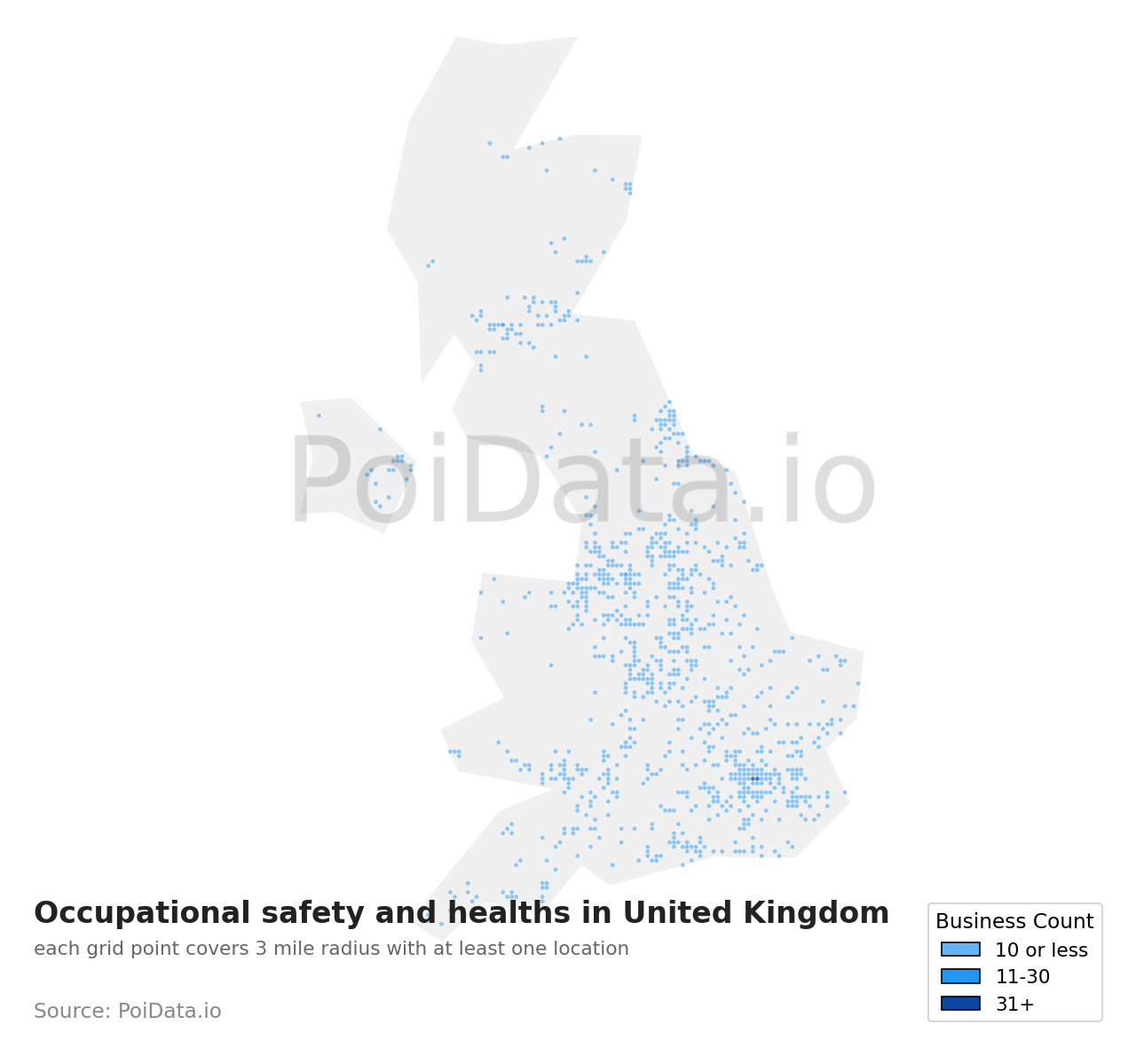 Occupational safety and health density map for United Kingdom