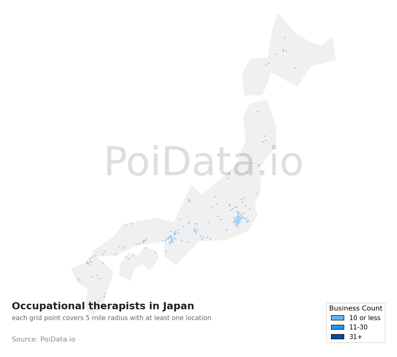 Occupational therapist density map for Japan