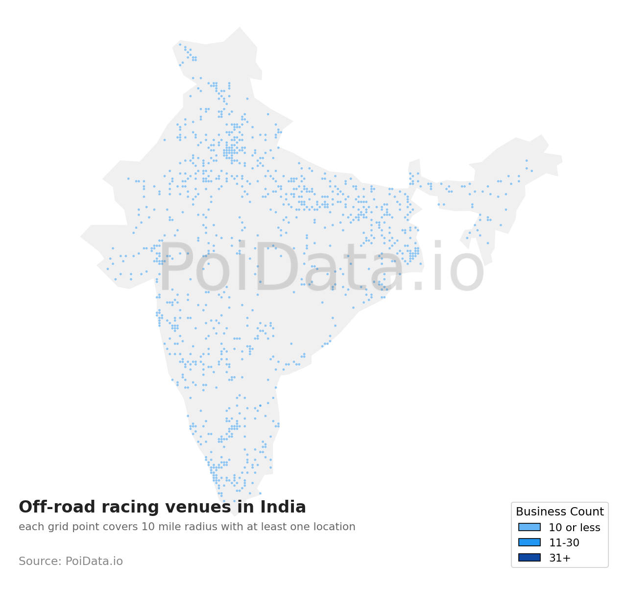 Off-road racing venue density map for India