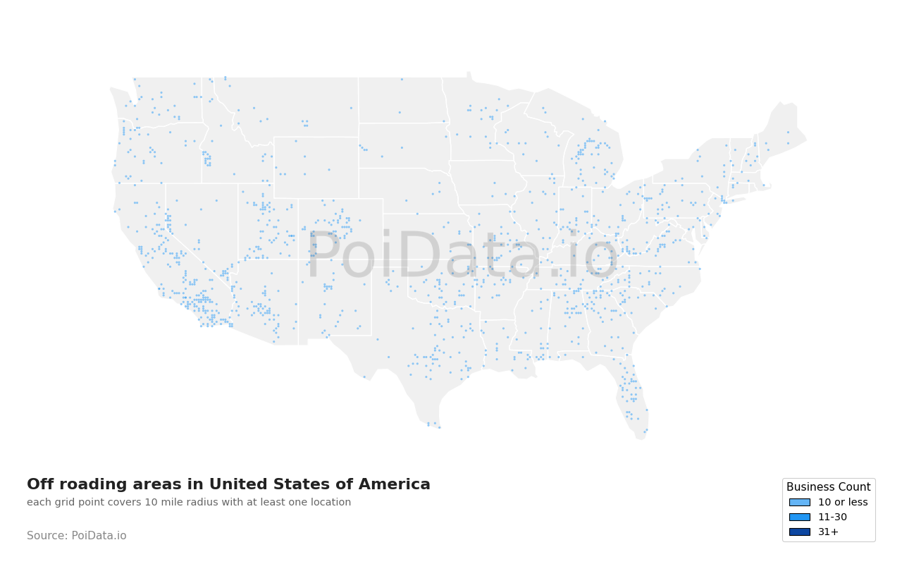 Off roading area density map for Arizona, United States