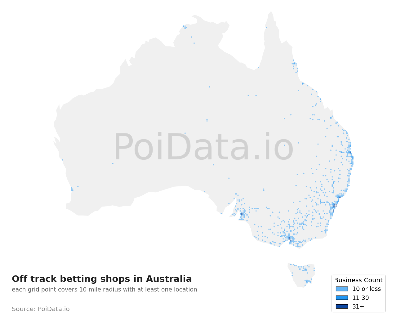 Off track betting shop density map for South Australia, Australia