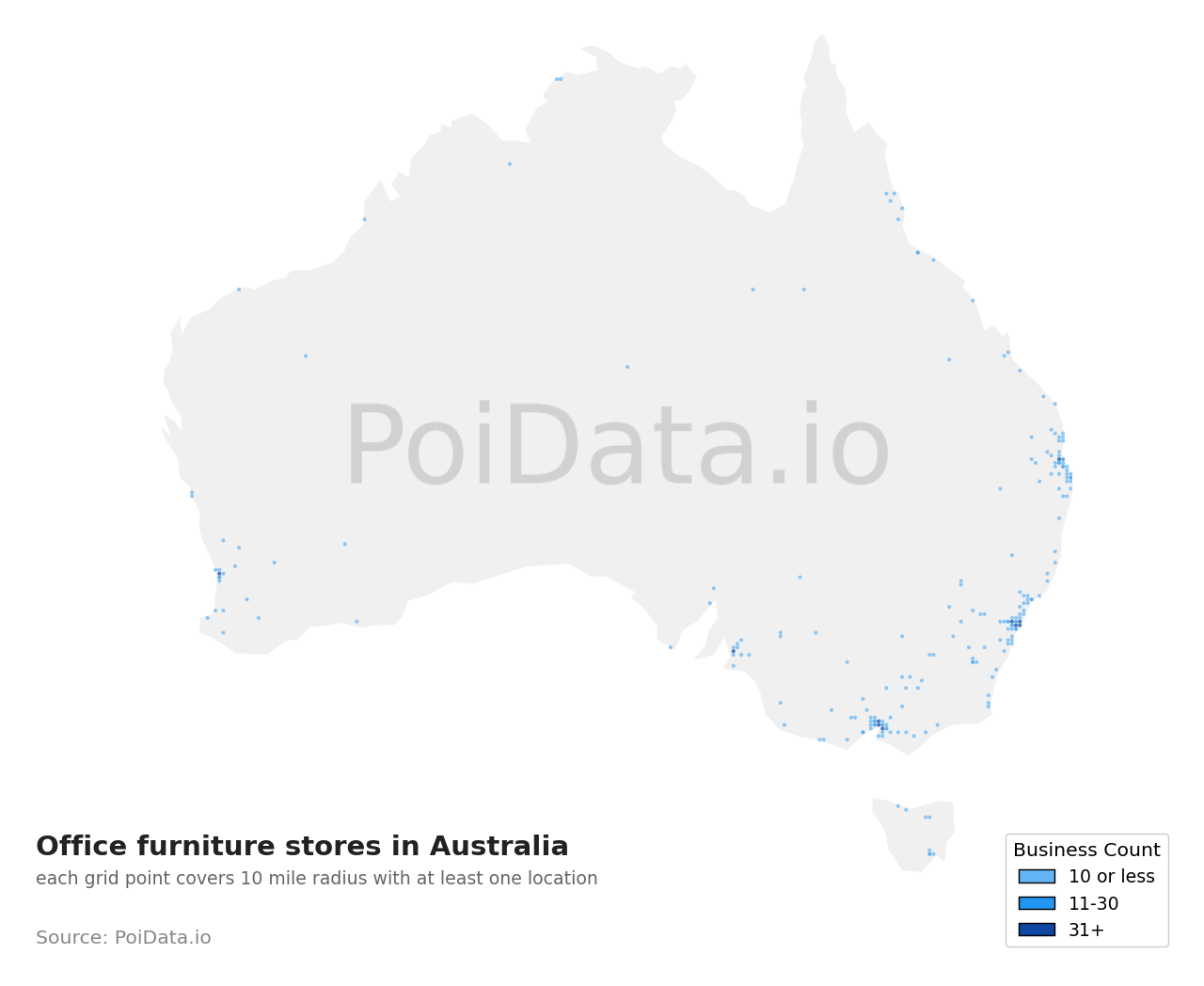 Office furniture store density map for Australia